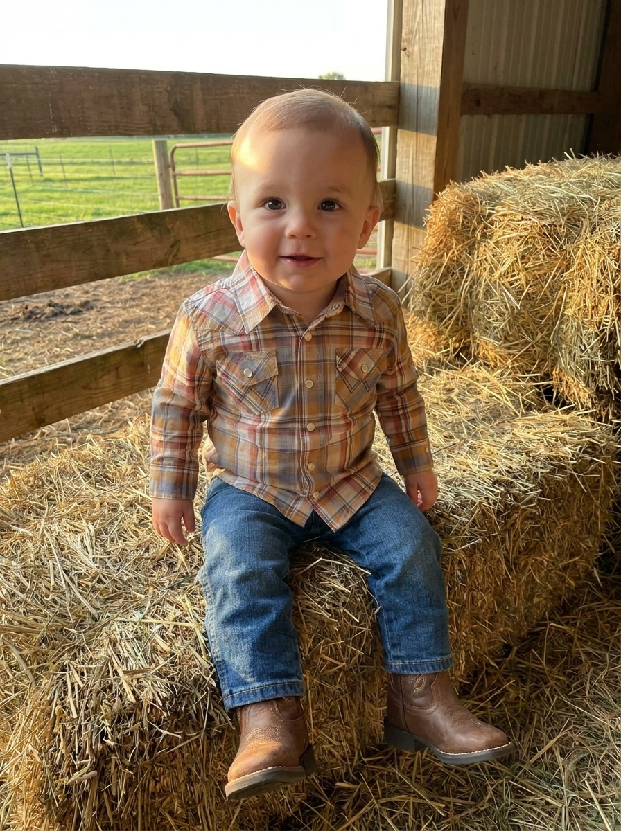 🤎 Baby Boy Wrangler Tan Pearl Snap Shirt