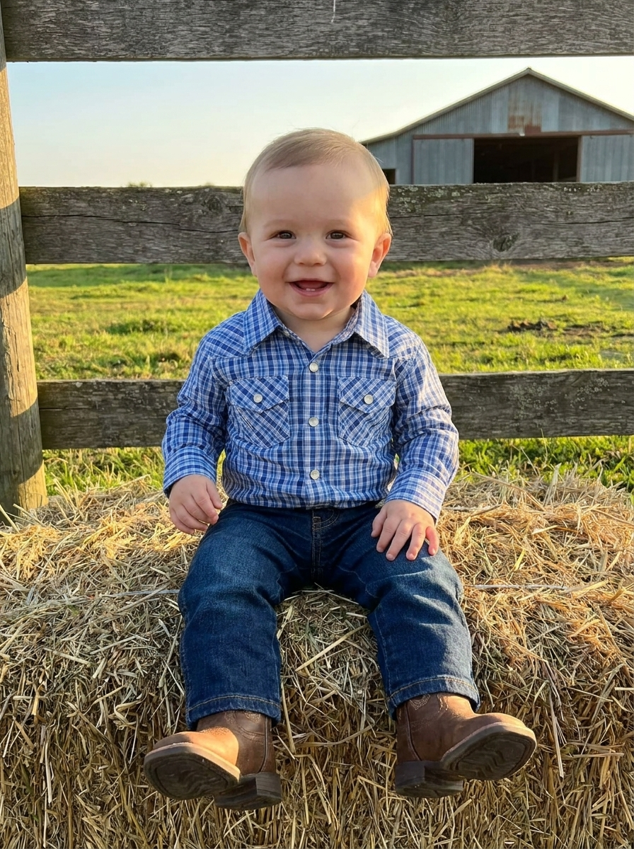 💙 Baby Boy Wrangler Blue Pearl Snap Shirt