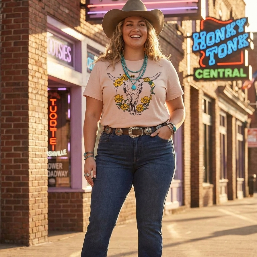 Wrangler Blush Steer Skull Graphic Tee