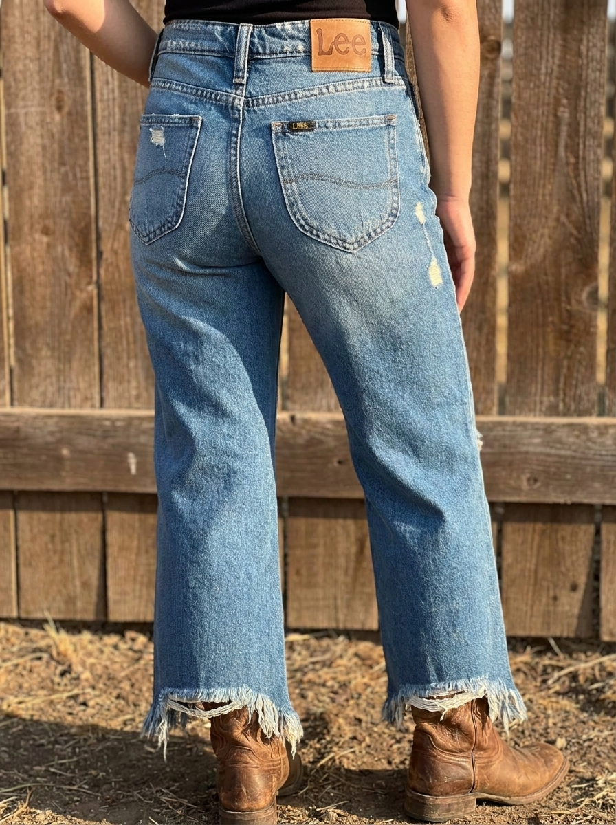 Lee High Rise Raw Hem Wide Leg Jeans