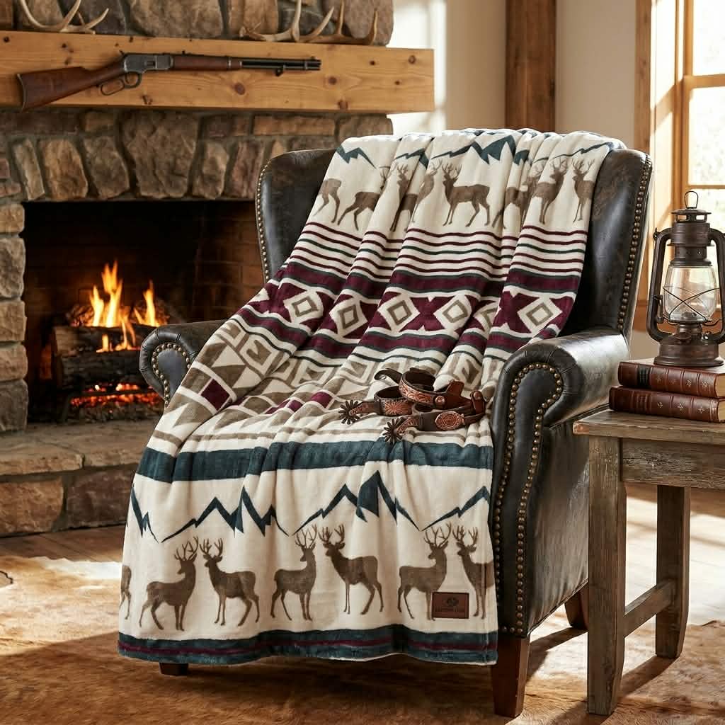Mossy Oak Super Soft Plush Blanket - Mountain Deer Aztec