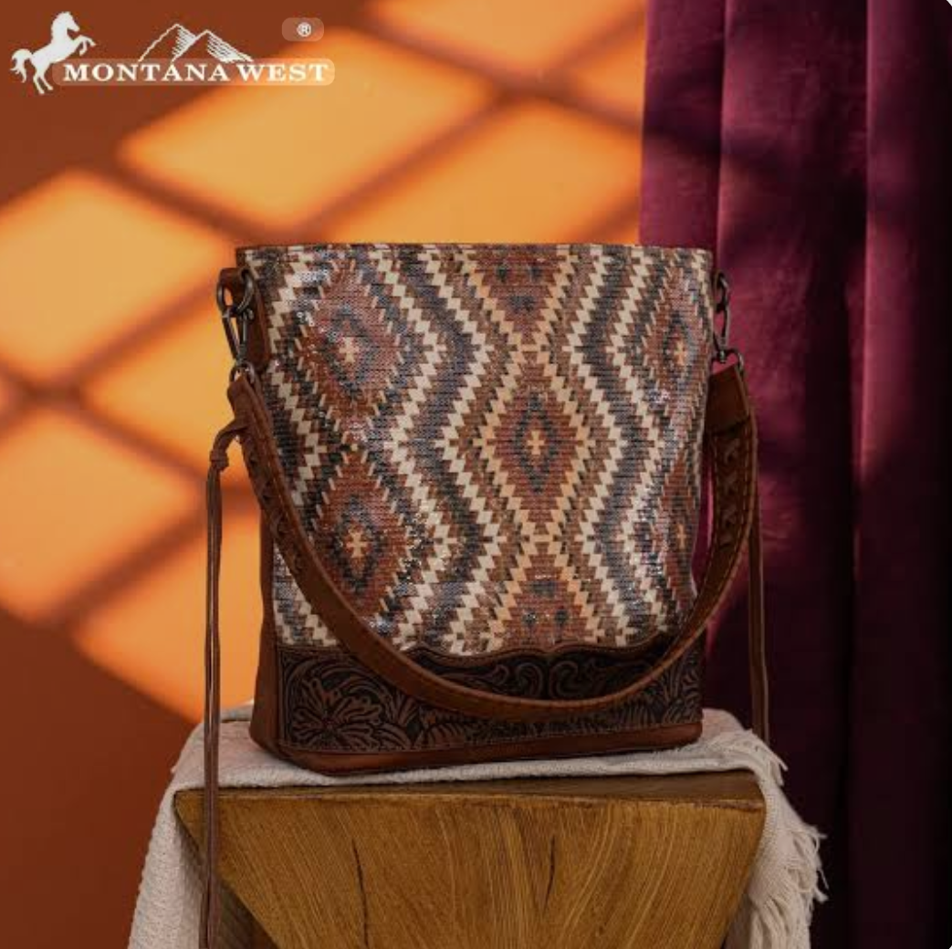 Sequin Boho Southwestern Conceal Carry Shoulder Crossbody Bag