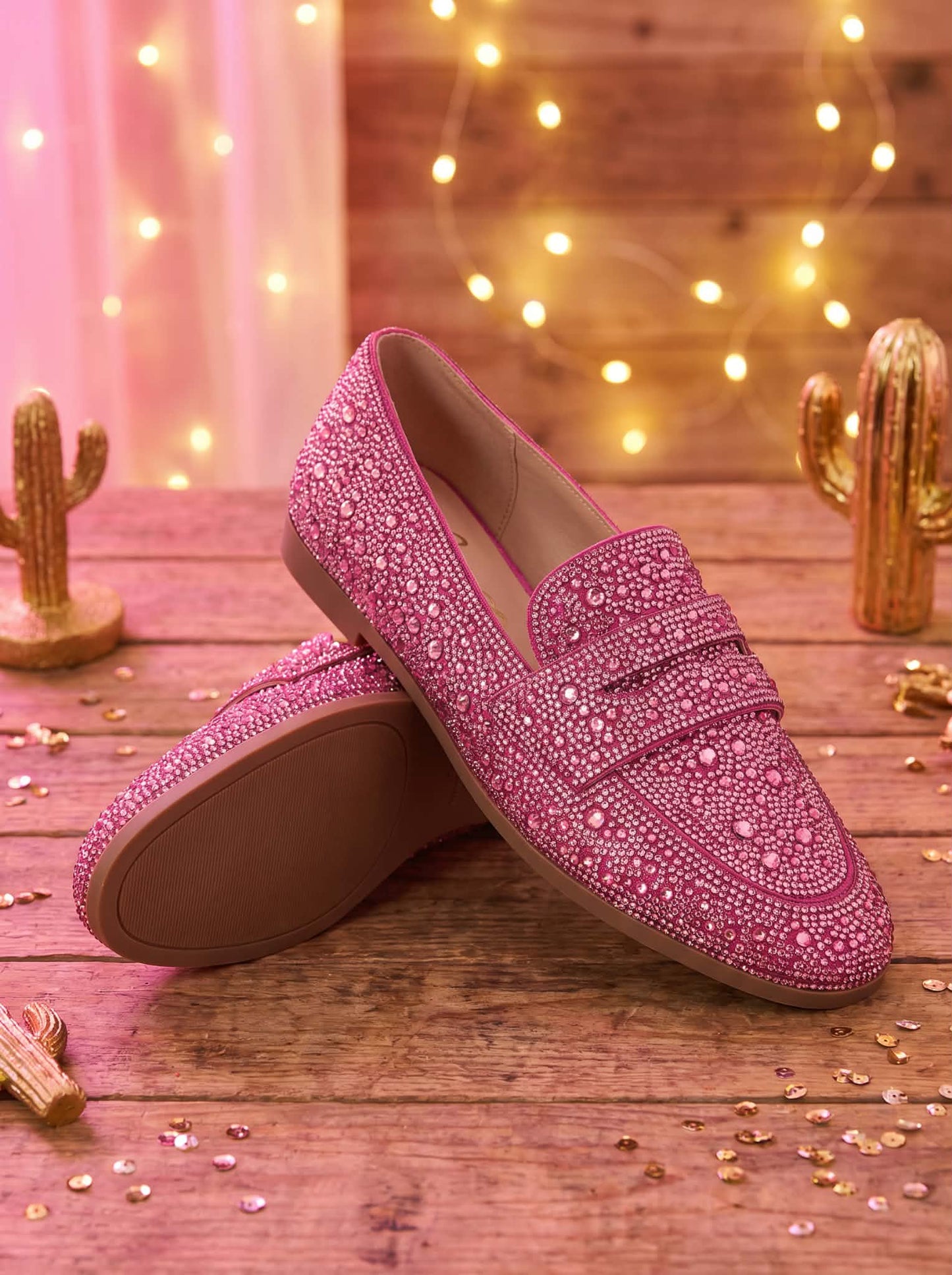 Pink Rhinestone Western Slip-On Loafers