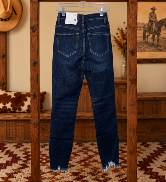 KanCan High Rise Button Fly Raw Hem Skinny Jeans