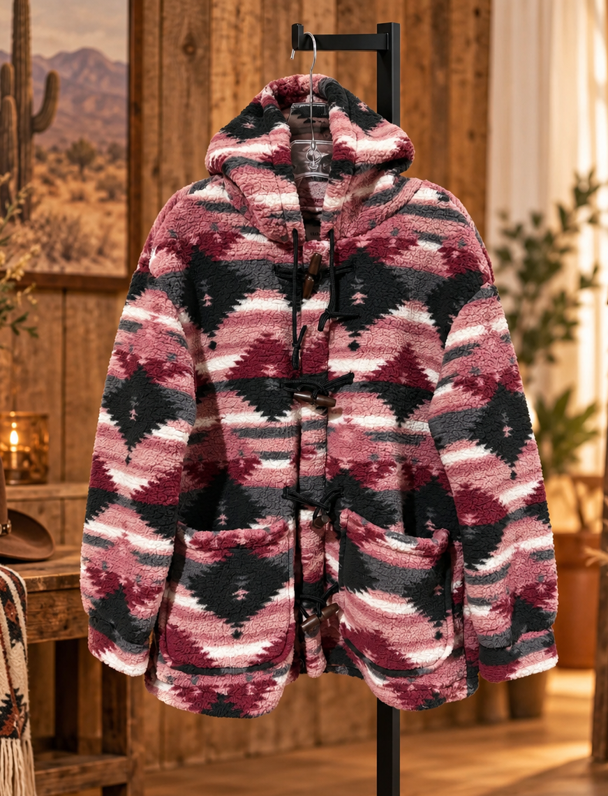 Dusty Rose Southwestern Toggle Sherpa Coat