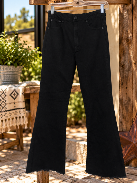 Bareback Lace-Up Back Flare Jeans – Black