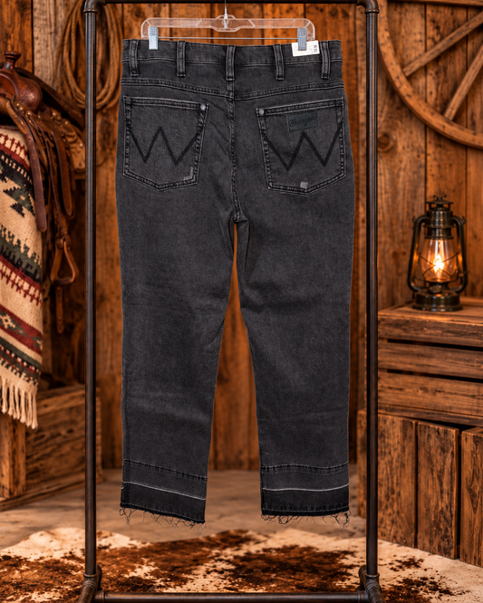 Wrangler High Rise Raw Hem Jeans – Washed Black