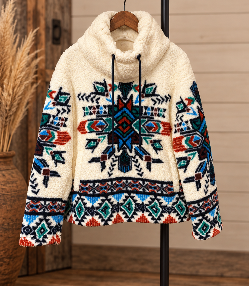 Desert Turquoise Southwestern Sherpa Pullover