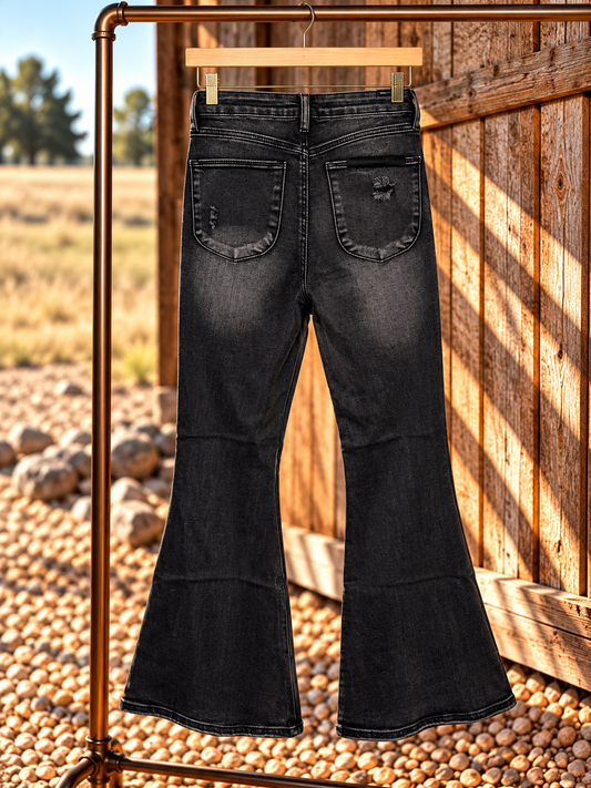 After Dark Distressed Flare Jeans – Acid Black