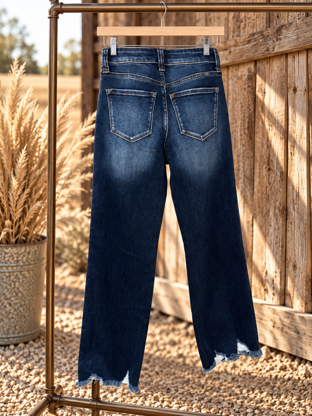 KanCan Dark Wash Distressed Straight Leg Jeans