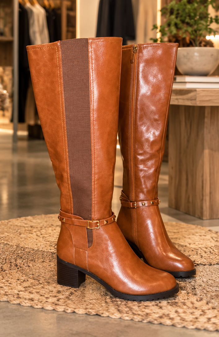 Cognac Cozy Lined Riding Boots