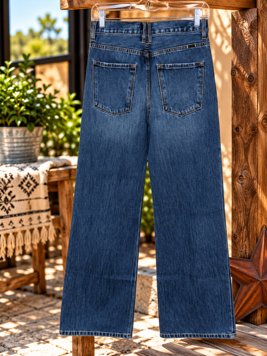 KanCan High Rise Button Fly Distressed Wide Leg Jeans