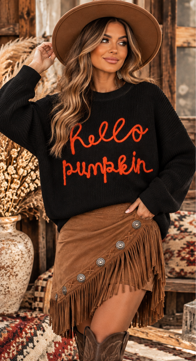 Hello Pumpkin Cozy Knit Sweater β Black