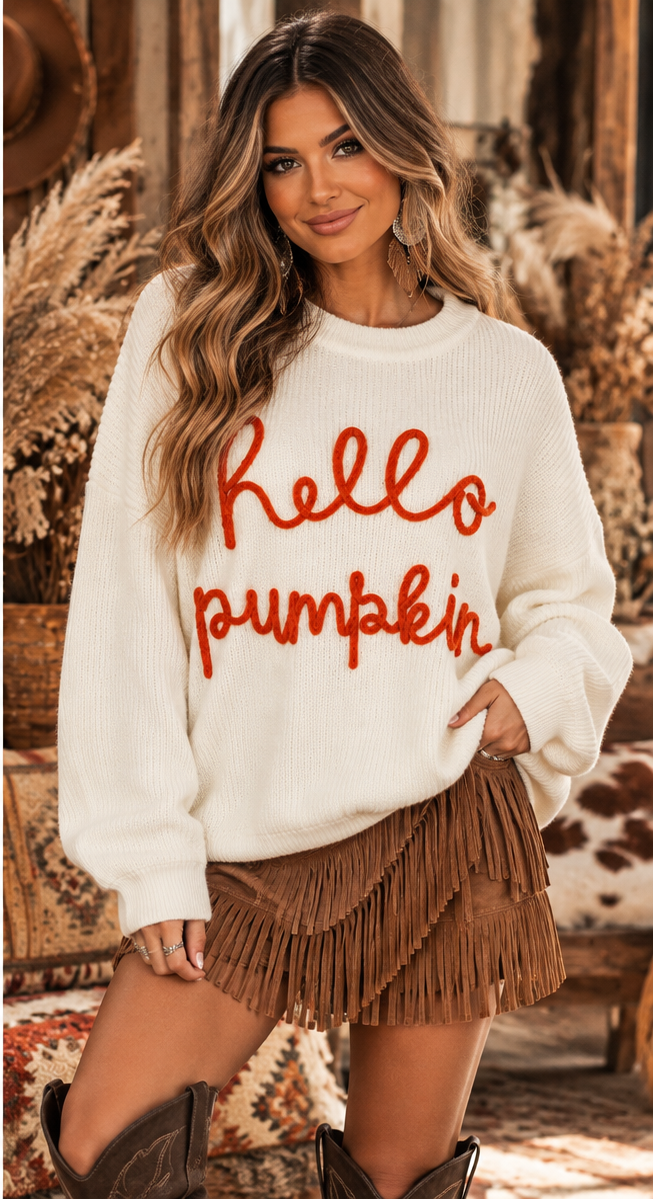 Hello Pumpkin Cozy Knit Sweater – Ivory