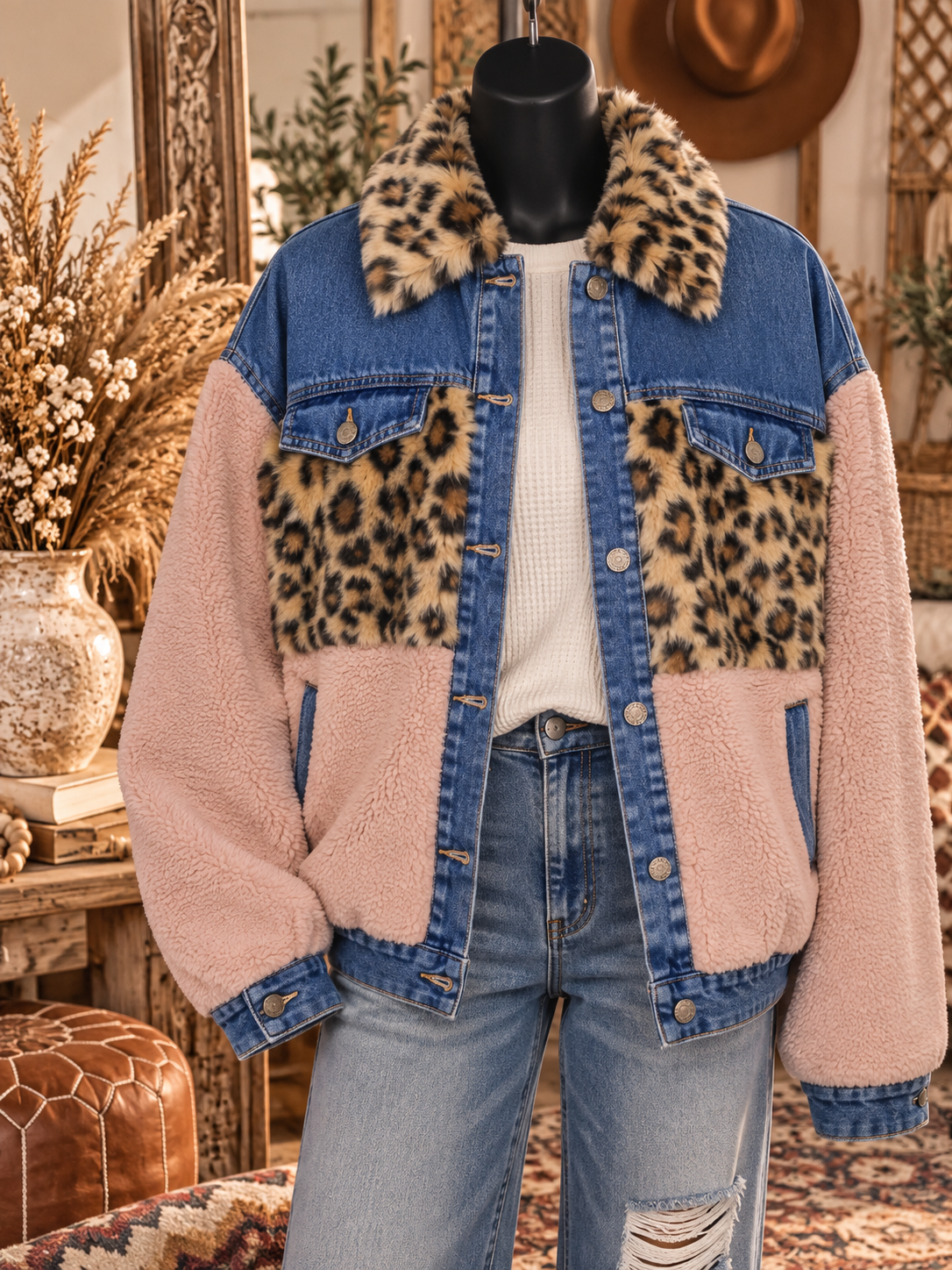 Wild Side Denim + Leopard Sherpa Jacket