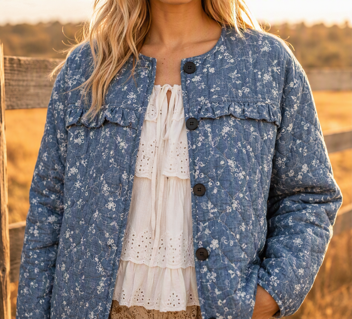 Bluebell Embroidered Eyelet Quilted Jacket