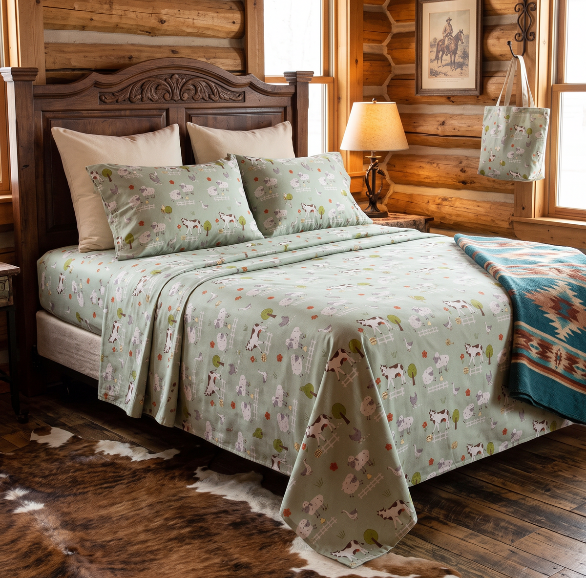 Sage Farm Animal Queen 4-Piece Sheet Set