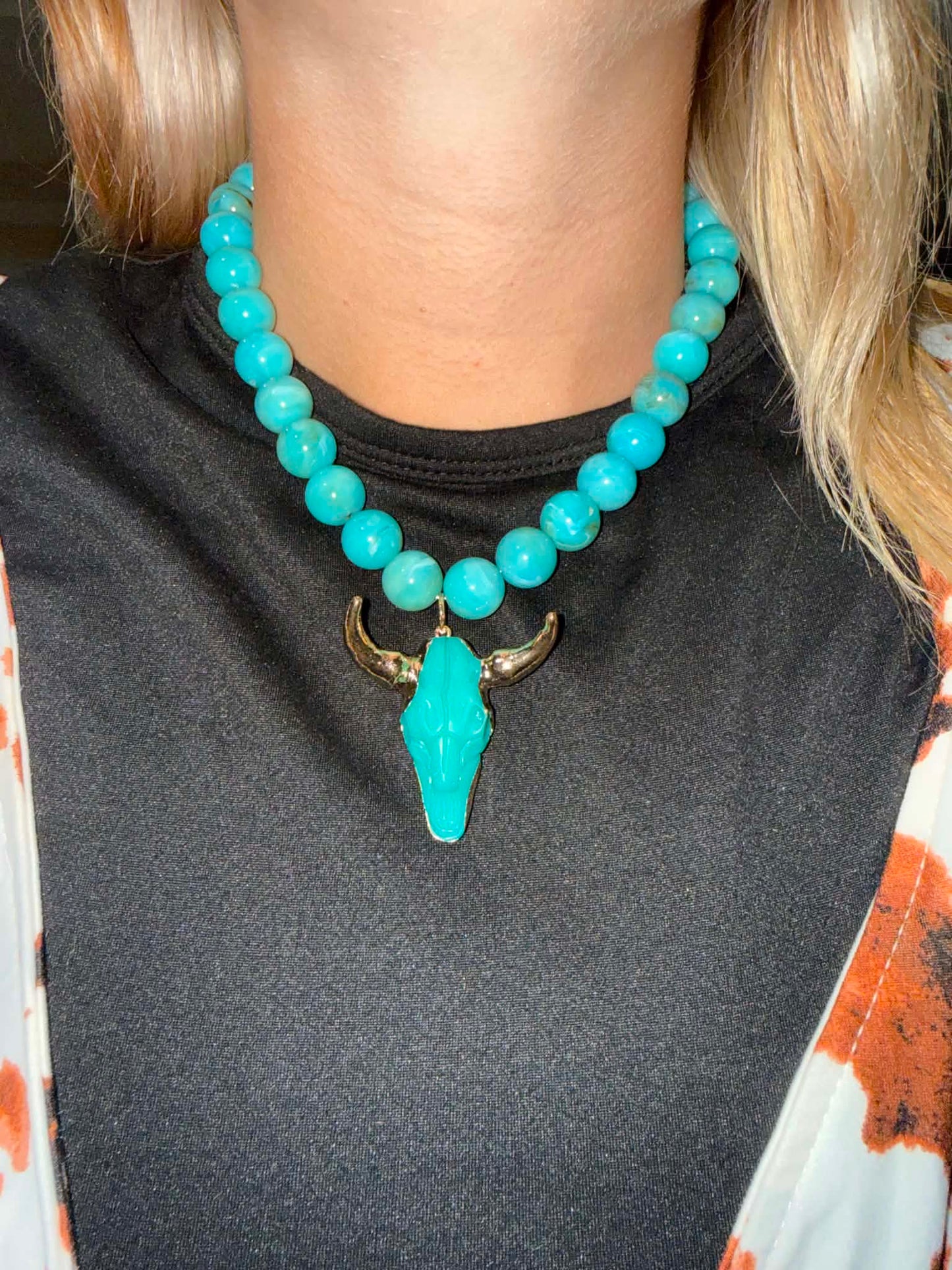 Turquoise Steer Head Beaded Necklace