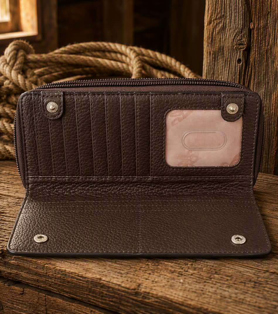 Angel Ranch Morgan Hair-On Hide Lightning Bolt Tooled Leather Wallet