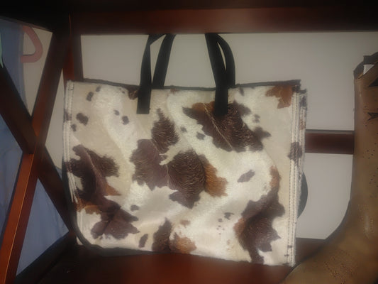 Furry Cowhide Pattern Leather Tote Bag