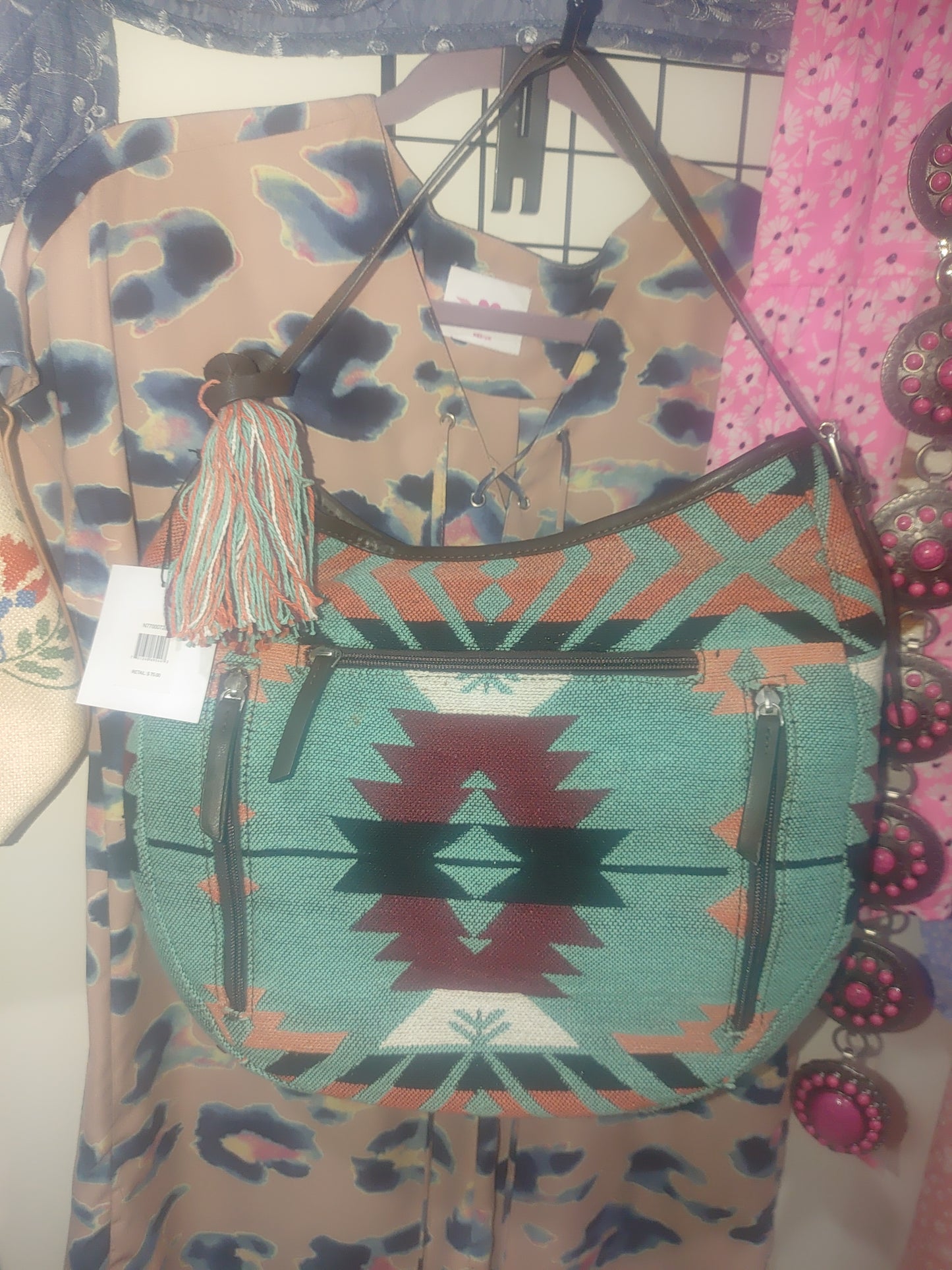 Sandra Tapestry Southwestern Conceal Carry Turquoise Satchel Hobo Bag