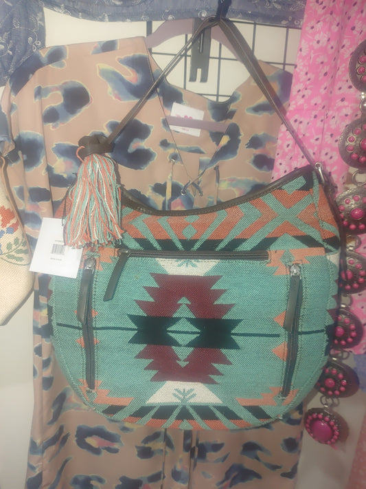 Sandra Tapestry Southwestern Conceal Carry Turquoise Satchel Hobo Bag