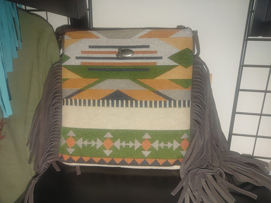 Fringe Southwestern Stripe Pattern Crossbody Bag
