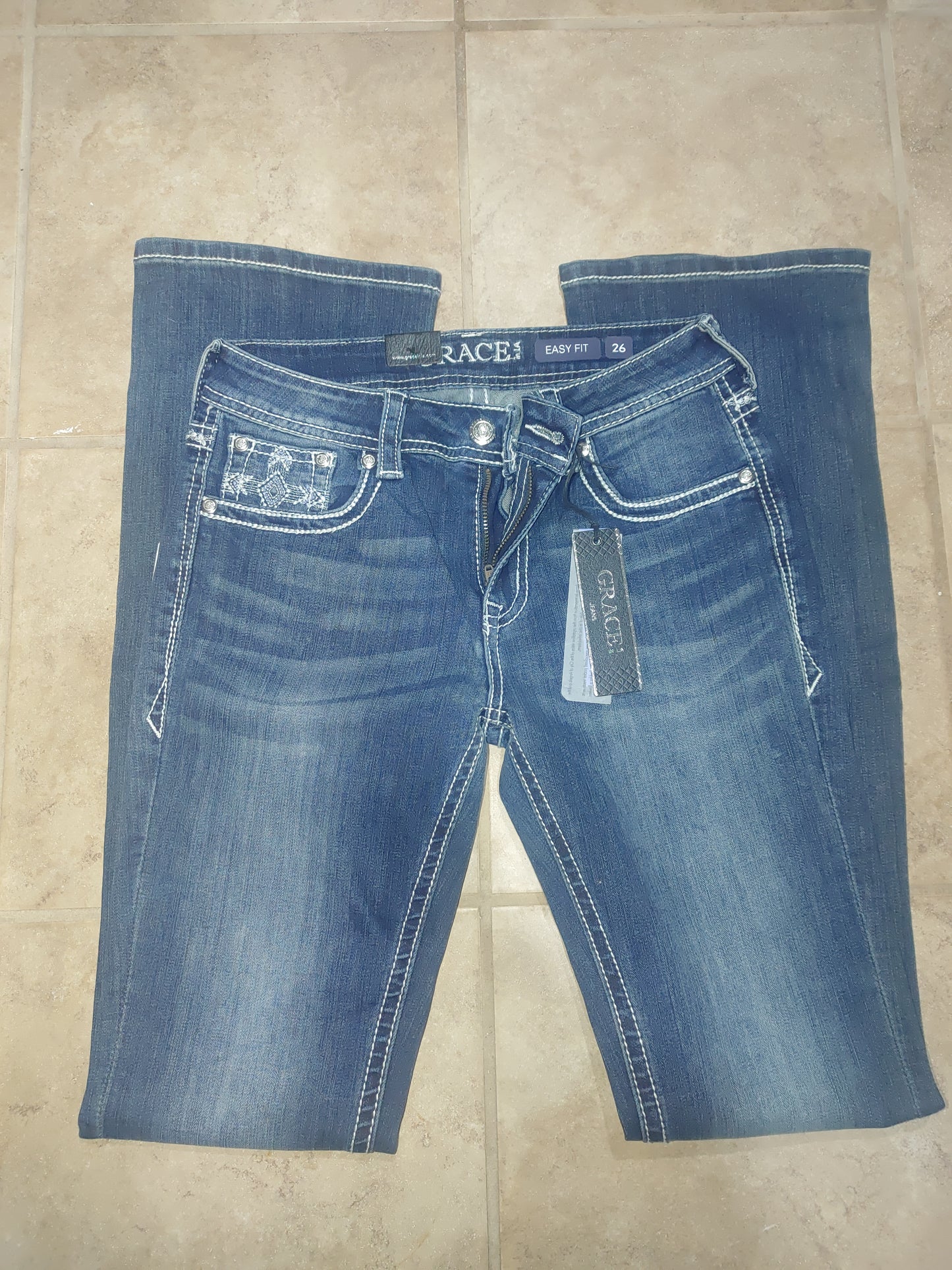 Embroidered Cross Leopard Western Blue Jeans