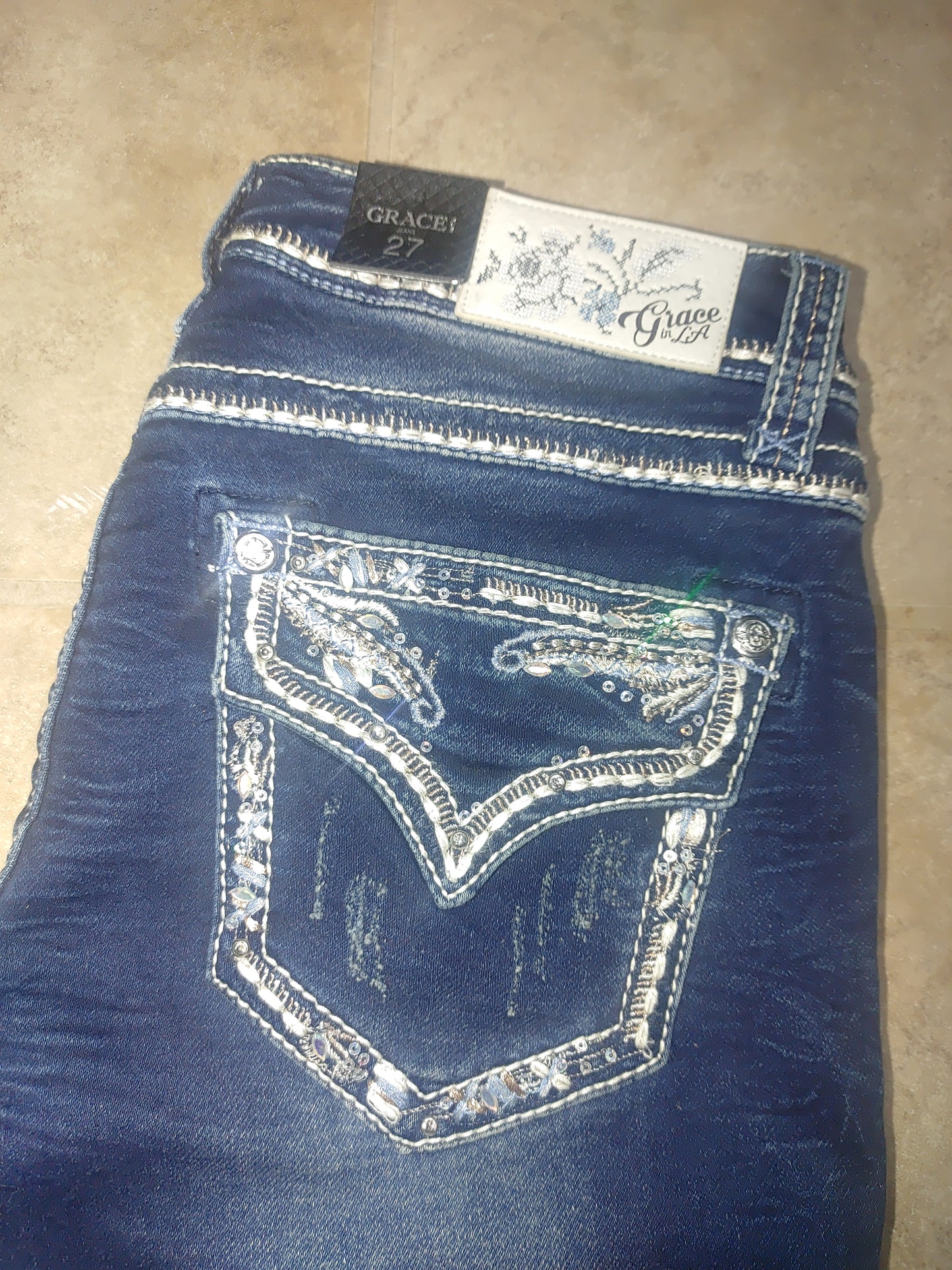 Embellished Back Pocket Denim Jeans