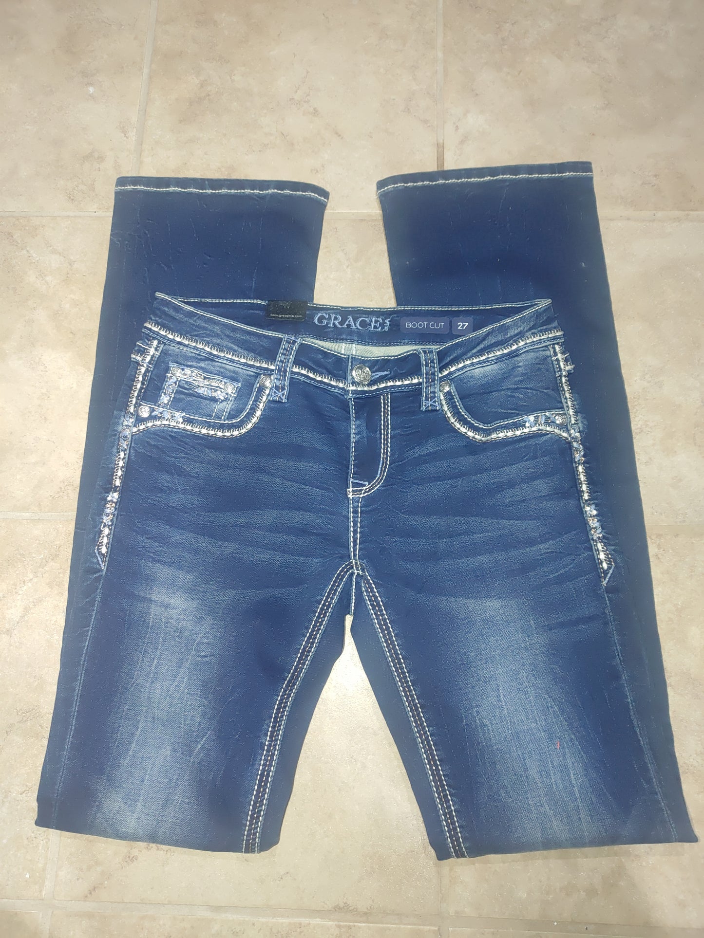 Embellished Back Pocket Denim Jeans