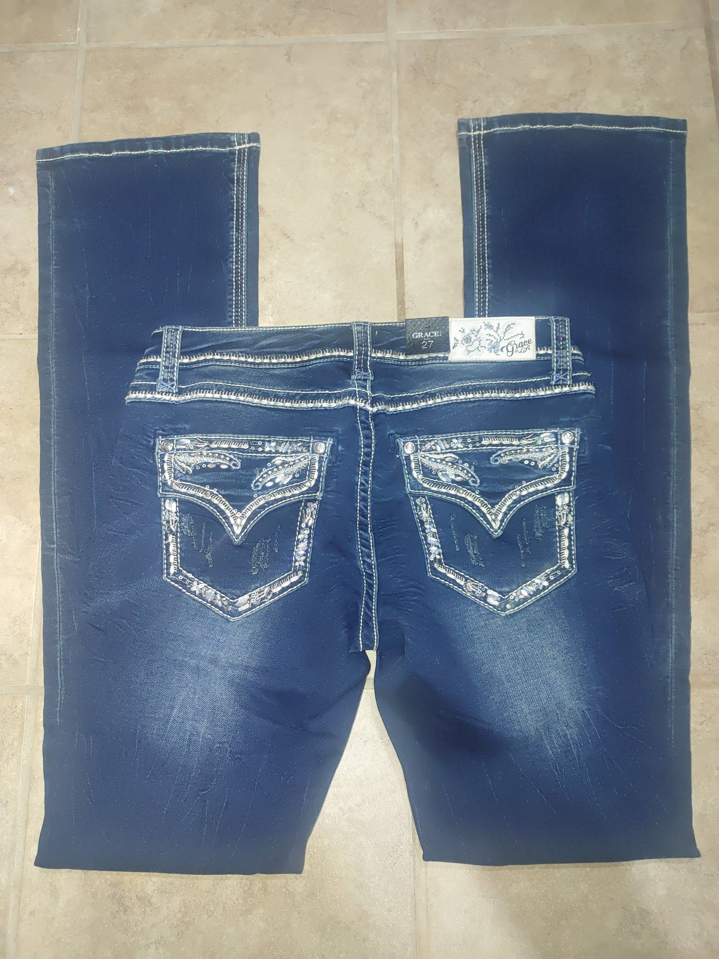 Embellished Back Pocket Denim Jeans