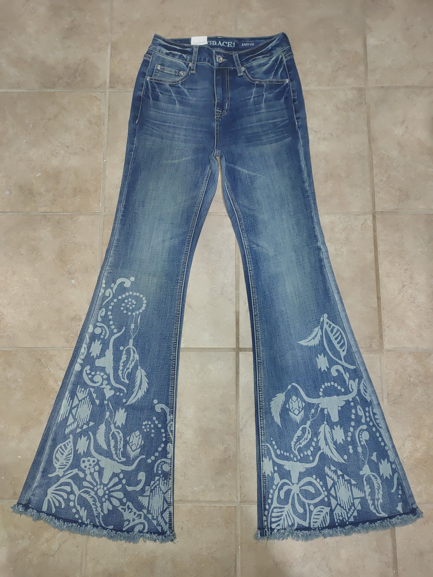 Grace in LA Western Floral Artwork Flare Jeans