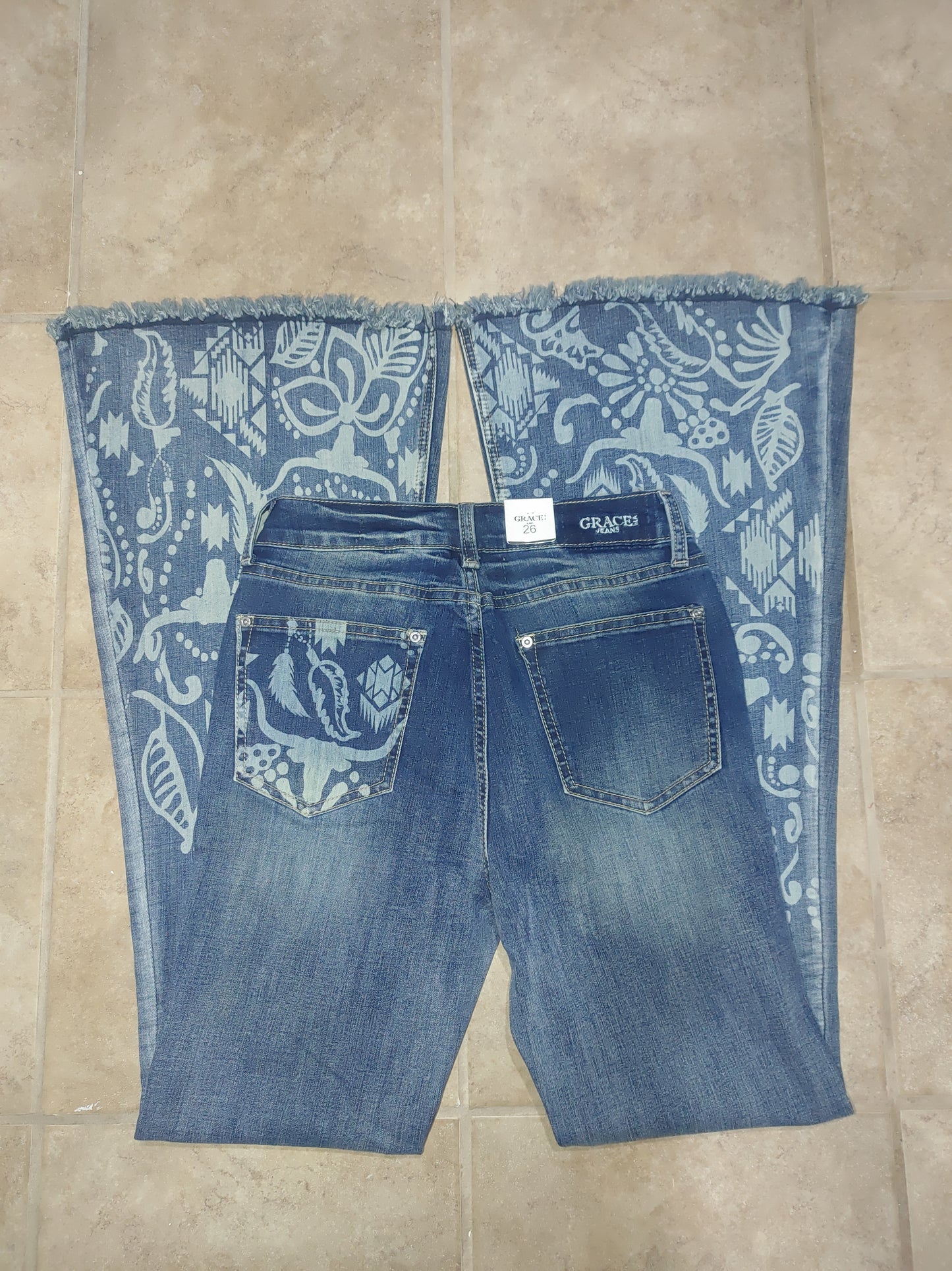 Grace in LA Western Floral Artwork Flare Jeans
