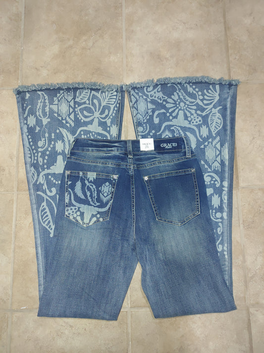Grace in LA Western Floral Artwork Flare Jeans