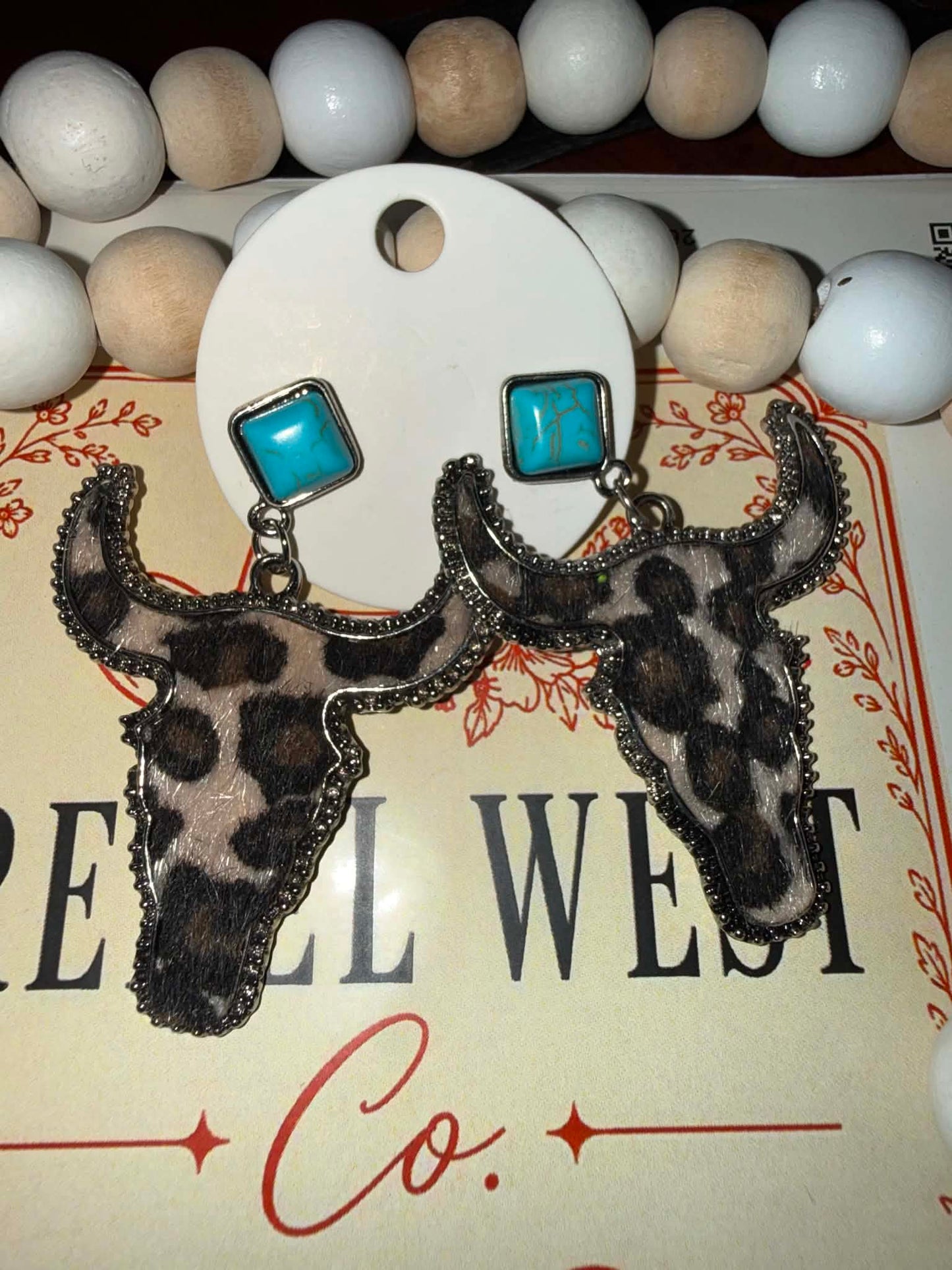 Turquoise + Black Hide Longhorn Earrings