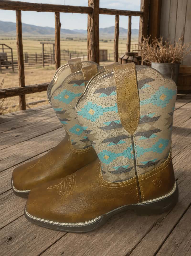 Ariat Anthem Shortie Savanna Women's Western Boots - Dry Taupe/Turquoise Blanket