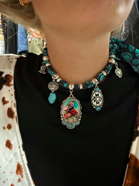 Turquoise Cowgirl Scarf Necklace