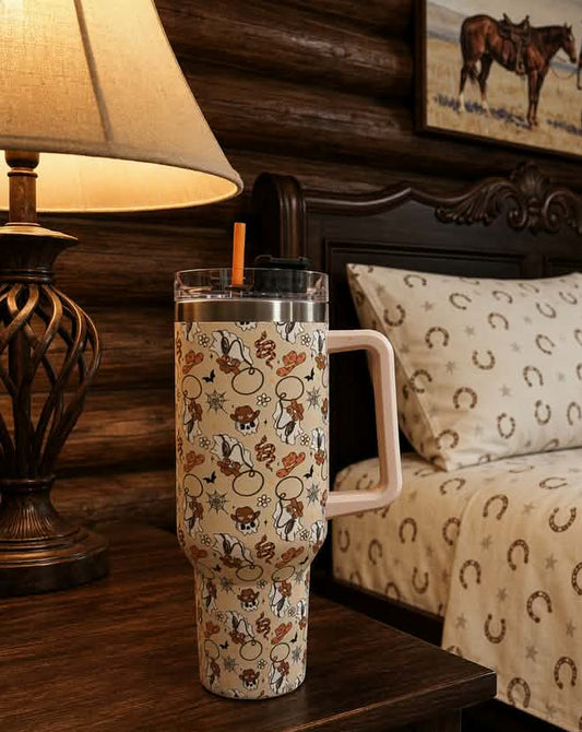 Cream Halloween Ghost & Pumpkin 40 oz Western Tumbler