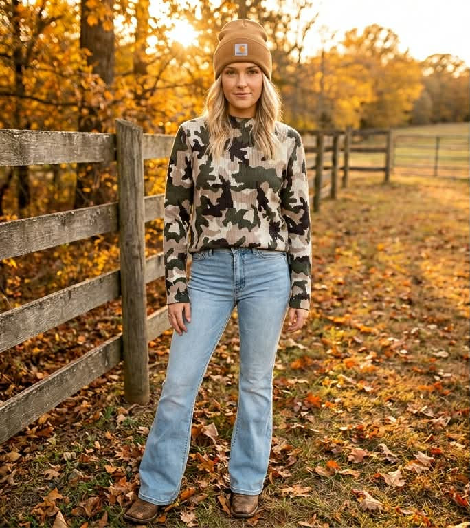 Chunky Camo Mock Neck Sweater