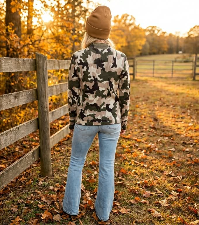 Chunky Camo Mock Neck Sweater
