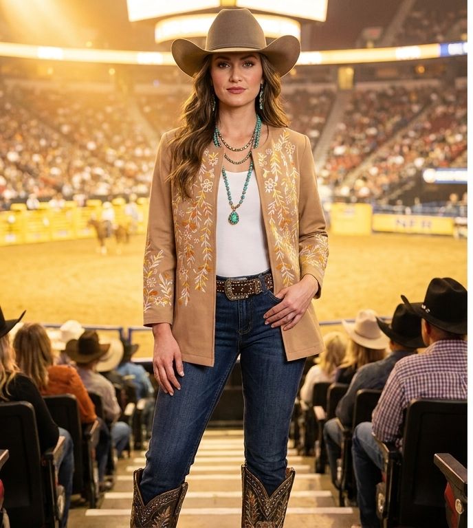 Tan Embroidered Bracelet-Sleeve Jacket