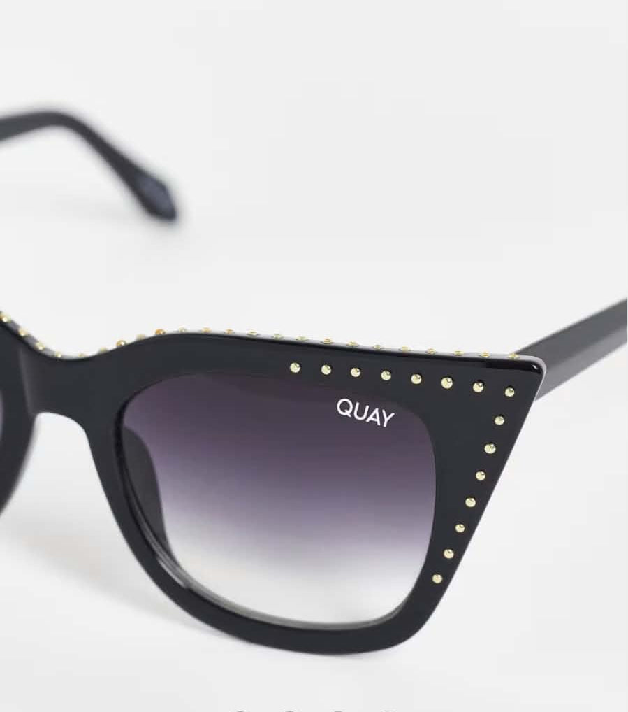 QUAY Harper Studded Shiny Black Cat-Eye Sunglasses