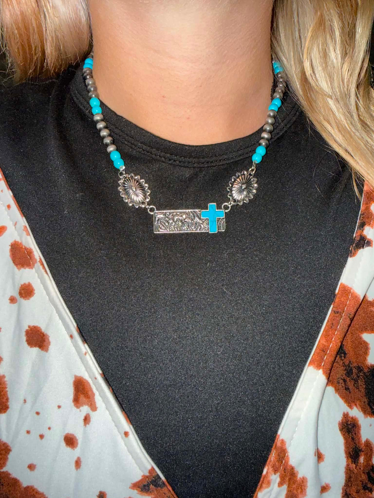 Turquoise Cross Western Necklace