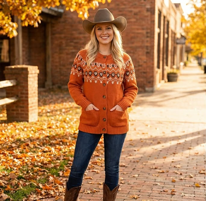 Orange Fair Isle Chunky Cardigan