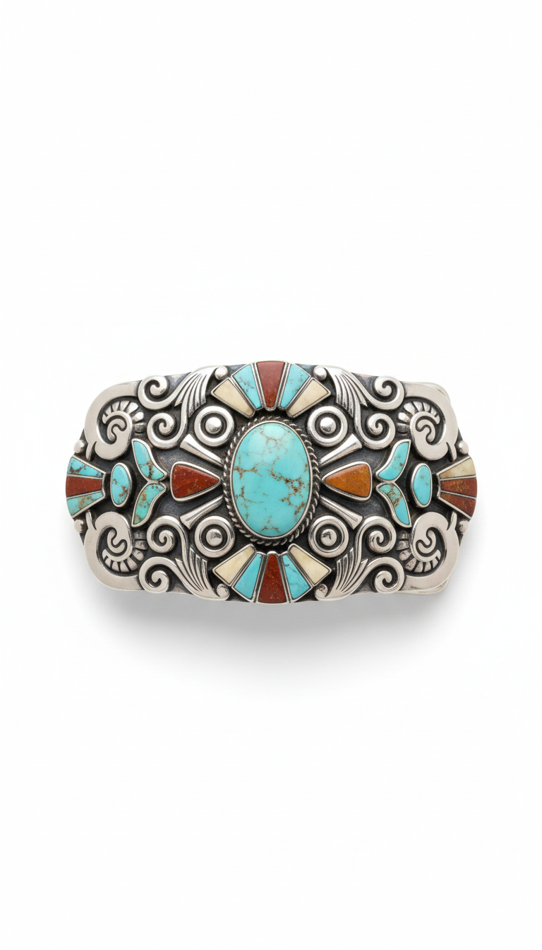 Silver and turquoise statement belt buckle