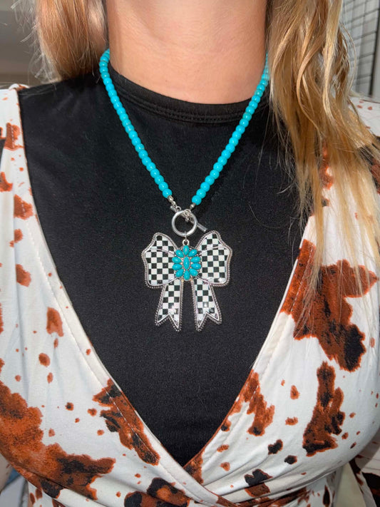 Checkered Bow Concho Necklace