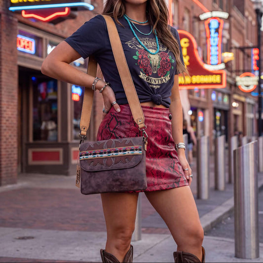 Tony Lama Multicolor Embroidered Brown Western Crossbody Shoulder Bag