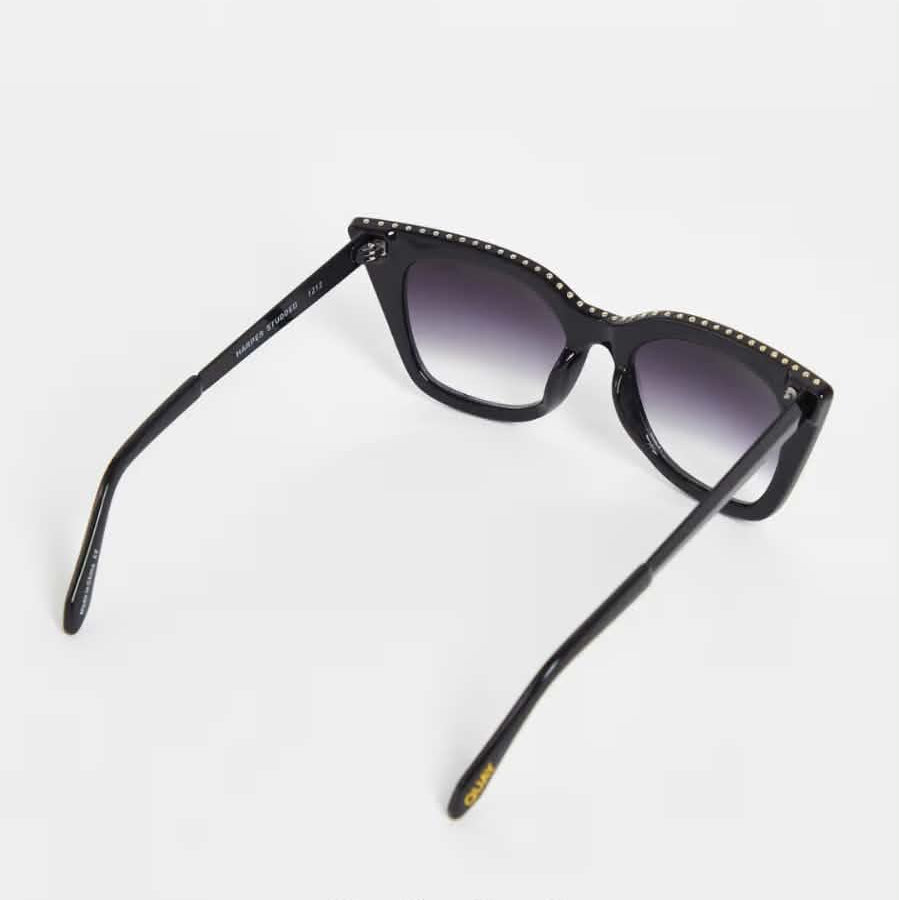 QUAY Harper Studded Shiny Black Cat-Eye Sunglasses