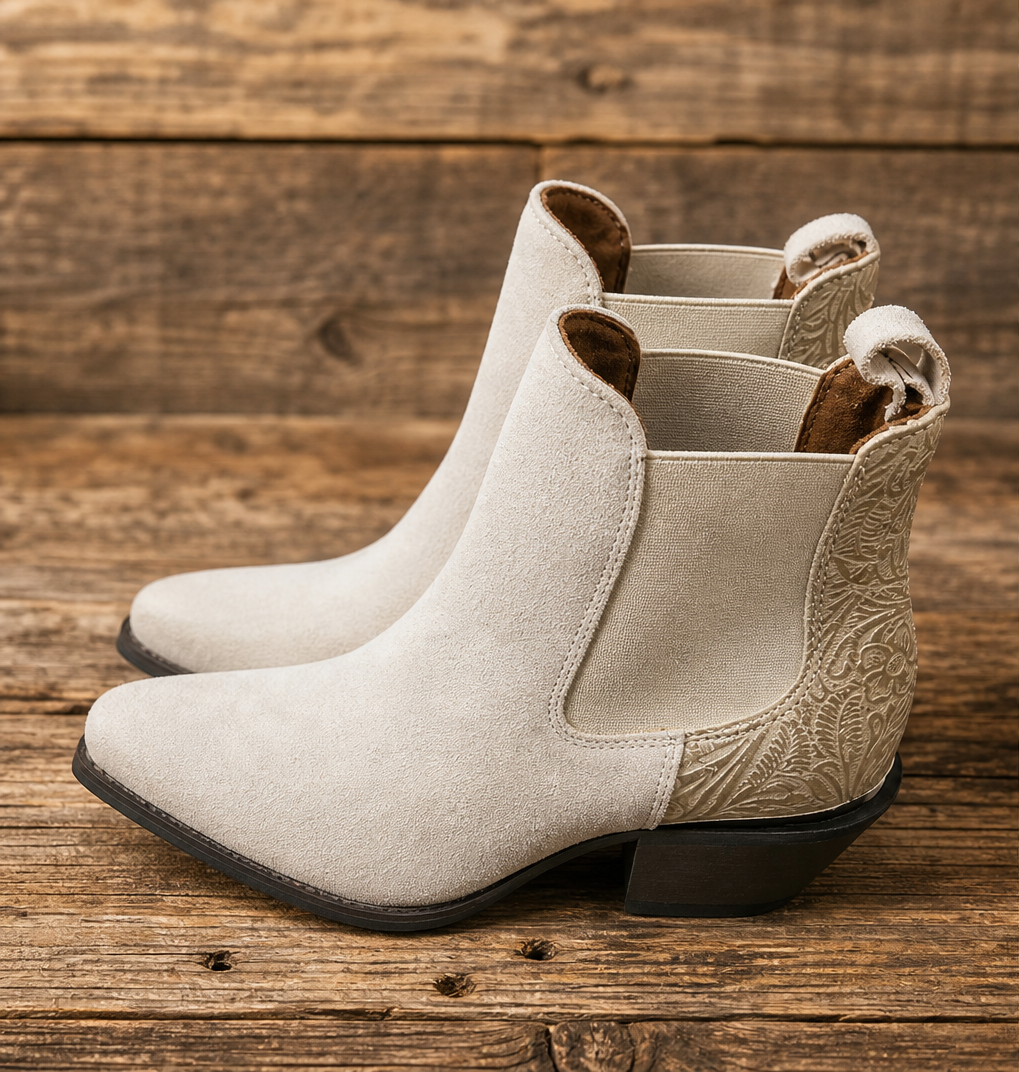 Ariat Cream Suede Western Chelsea Ankle Boots