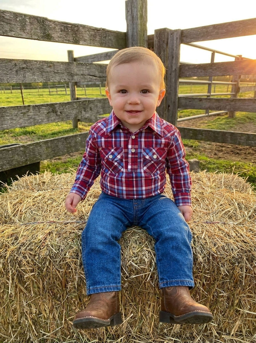 ❤️💙 Baby Boy Wrangler Red & Blue Pearl Snap Bodysuit